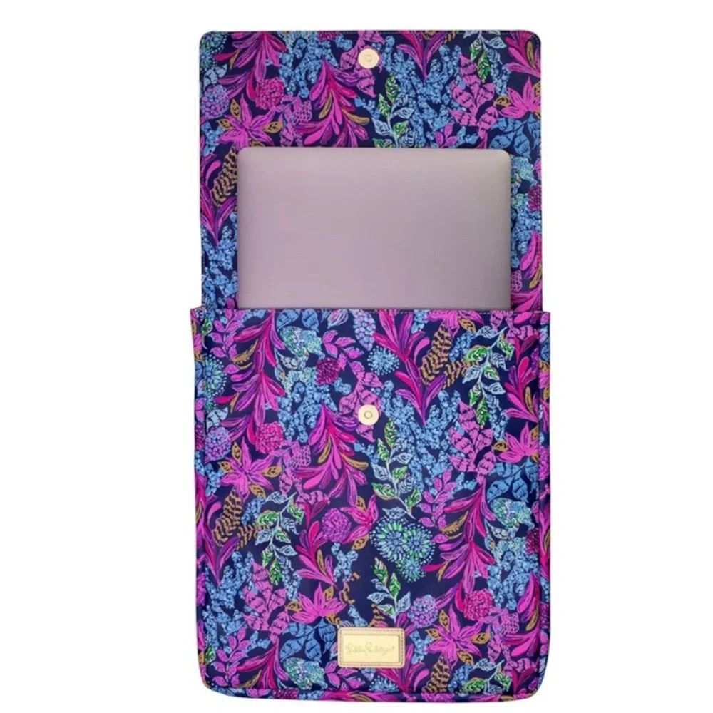 Lilly Pulitzer laptop iPad 14” computer case pink blue gold calypso coast